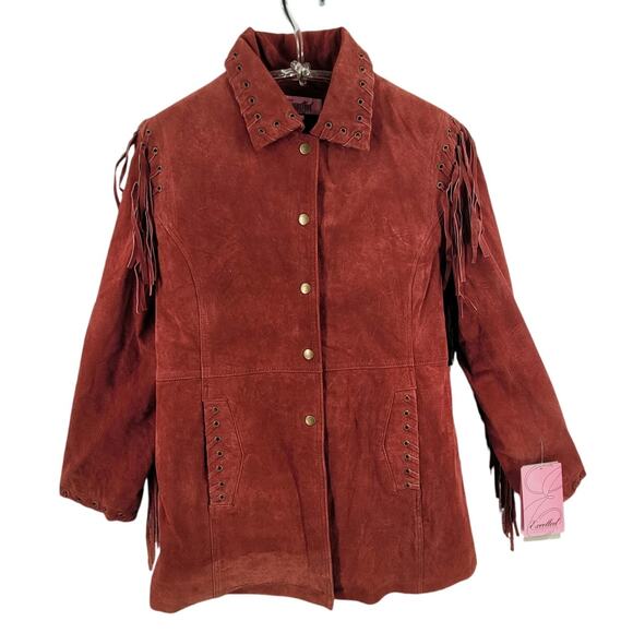 Maroon Western Fringe Layer Cozy Lined Snap Jacket Vintage Chic Womens - Picture 1 of 16